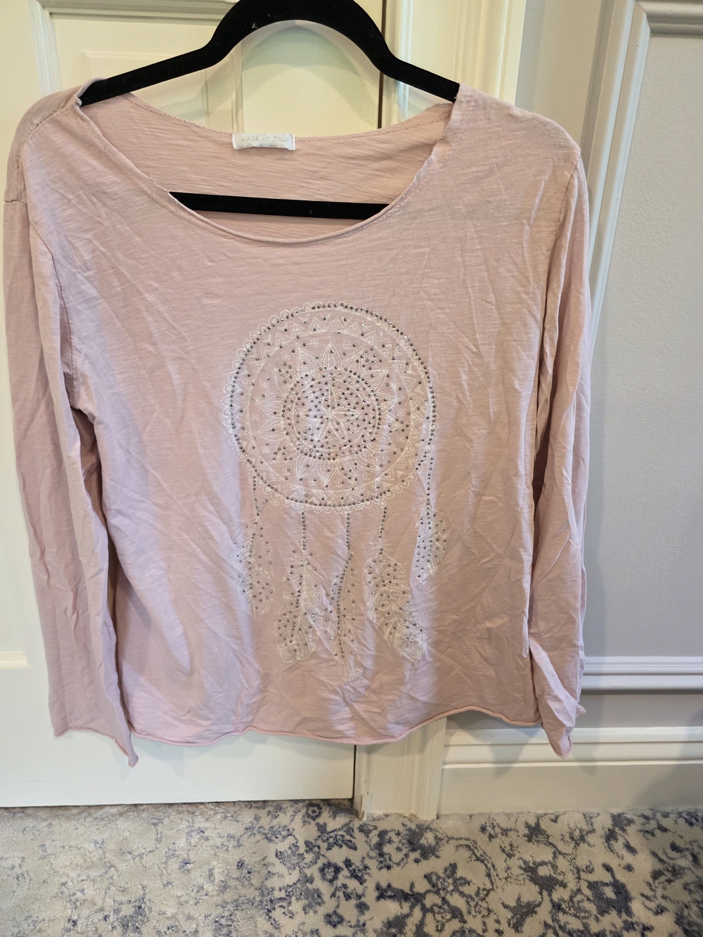 Women's Blush Pink Long-Sleeve Embellished Dreamcatcher Top  - Size Medium